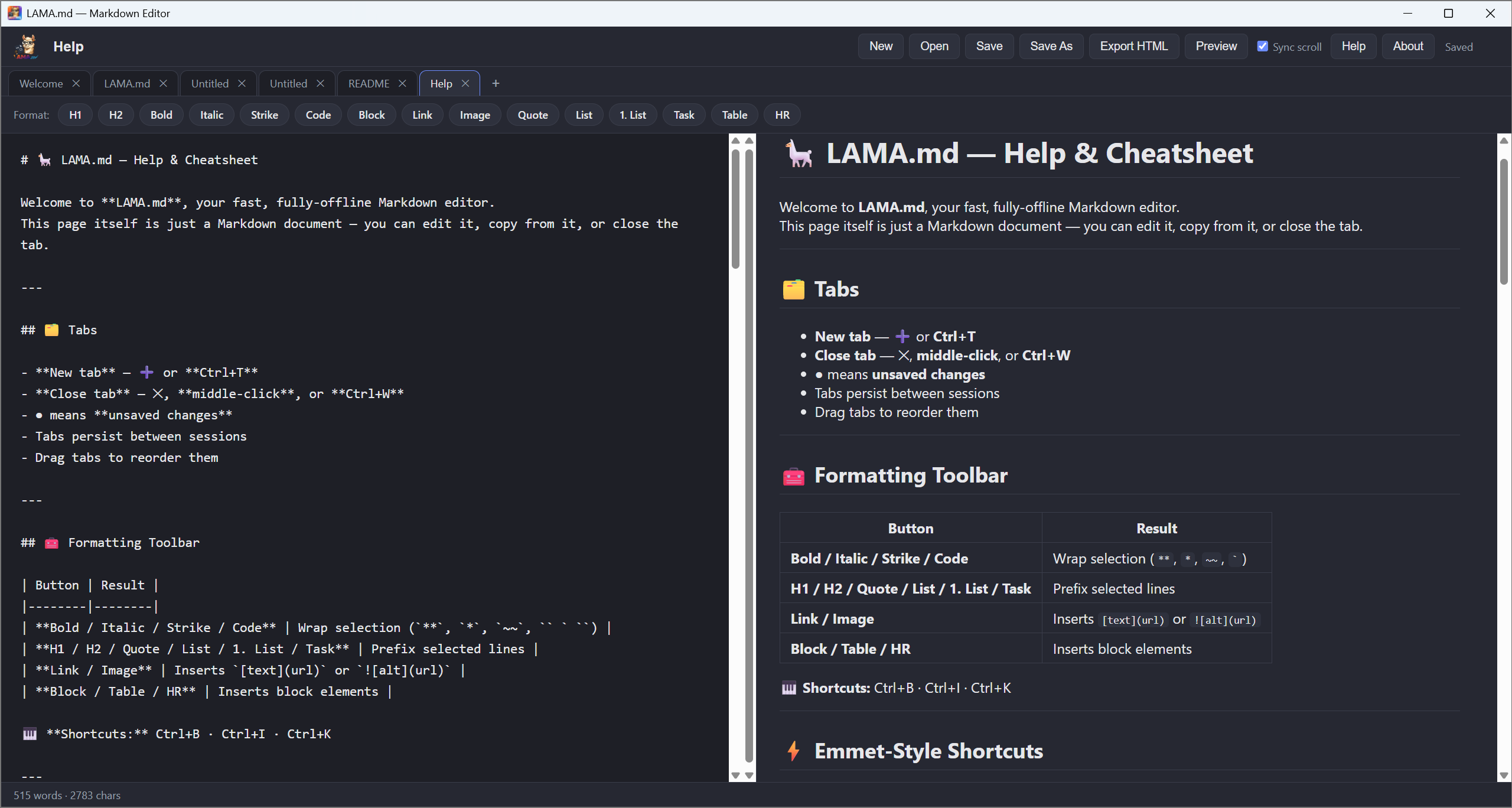 LAMA.md Markdown editor with live preview
